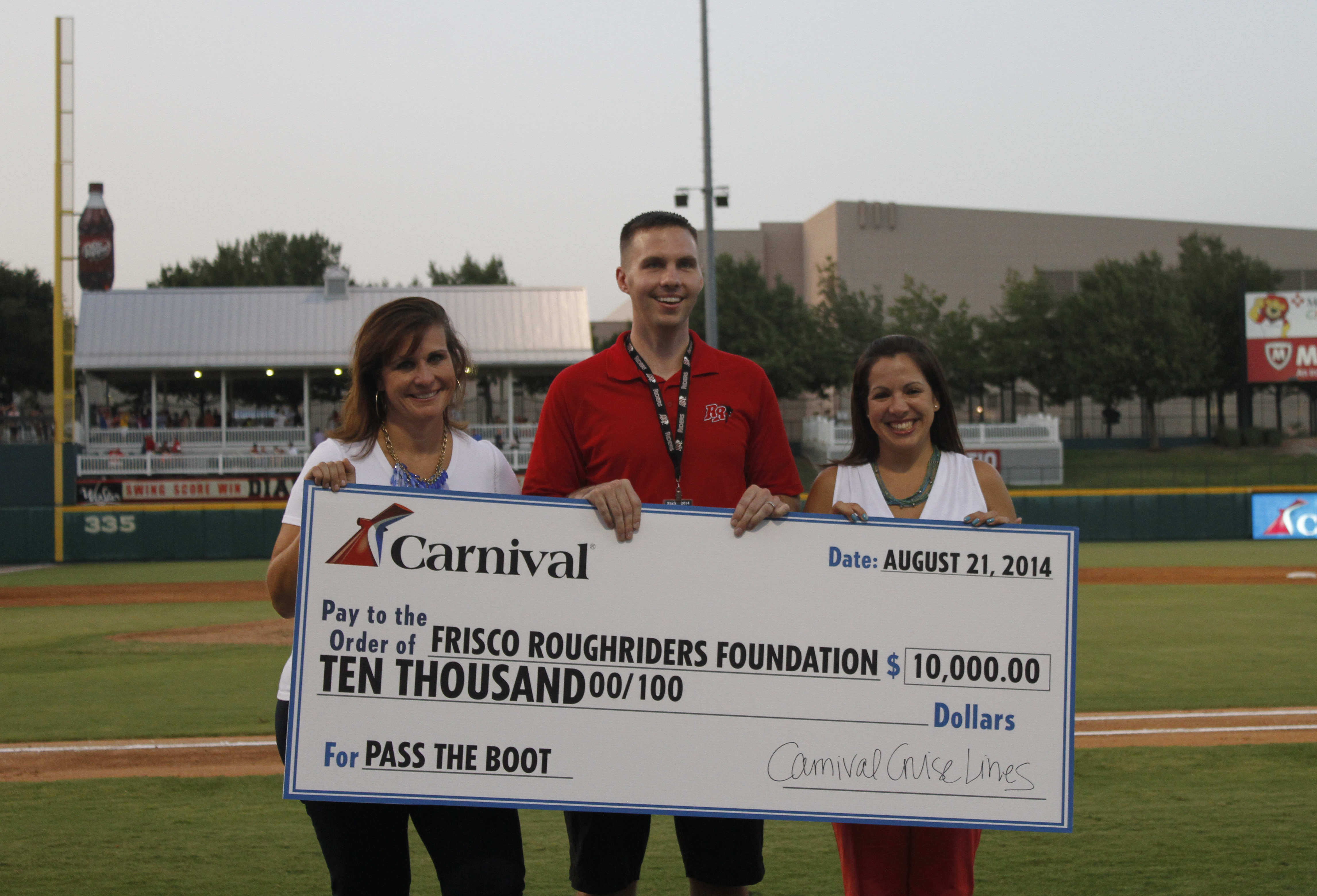 carnival cruise lines presents 10 000 check to frisco roughriders