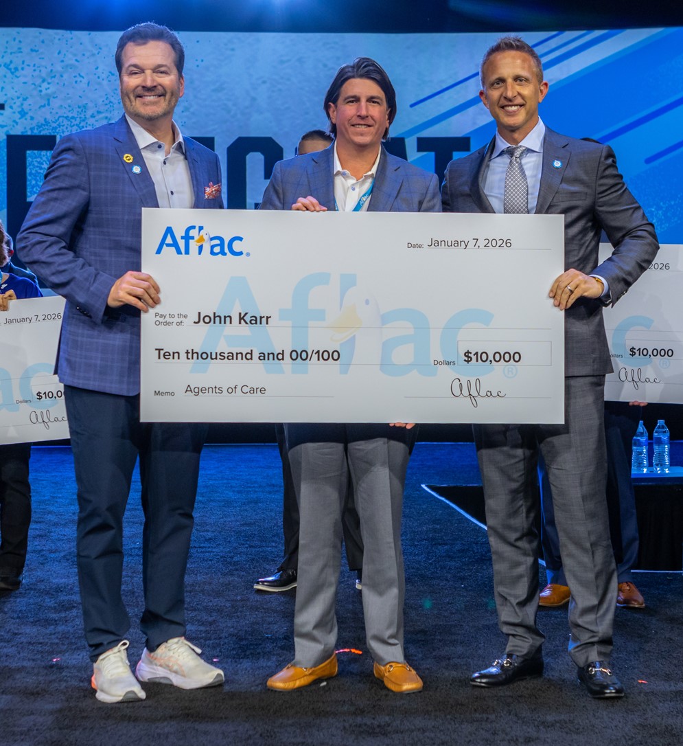 Left to right: Ken Meier; Aflac Regional Sales Coordinator John Karr; Nate Harrison