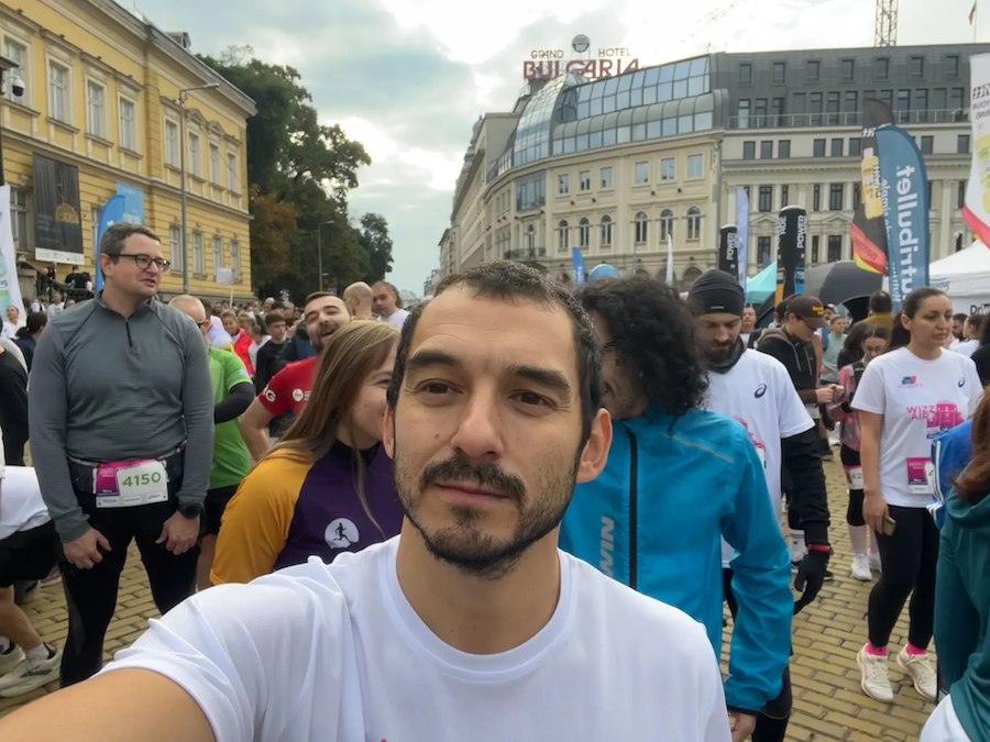 Venelin in a city square in Bulgaria.