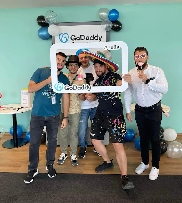 Venelin and co-workers at a company party.