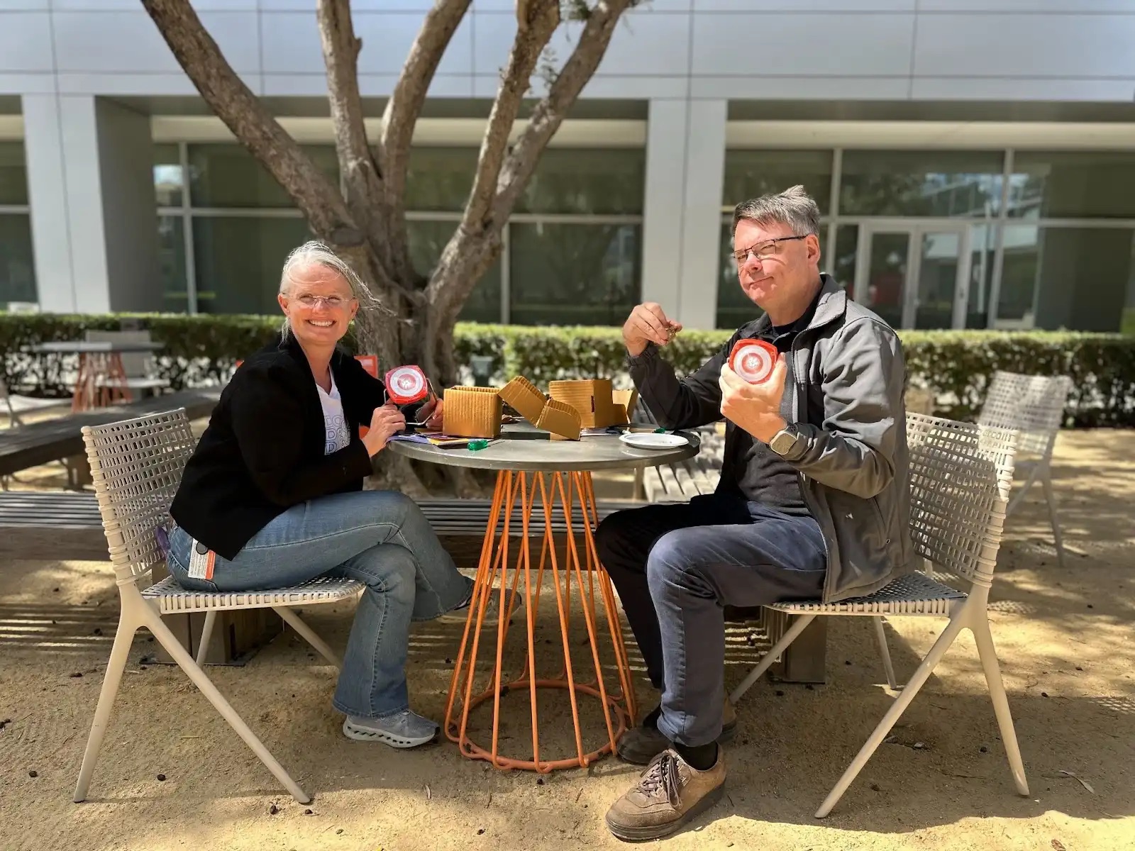 two people eating together