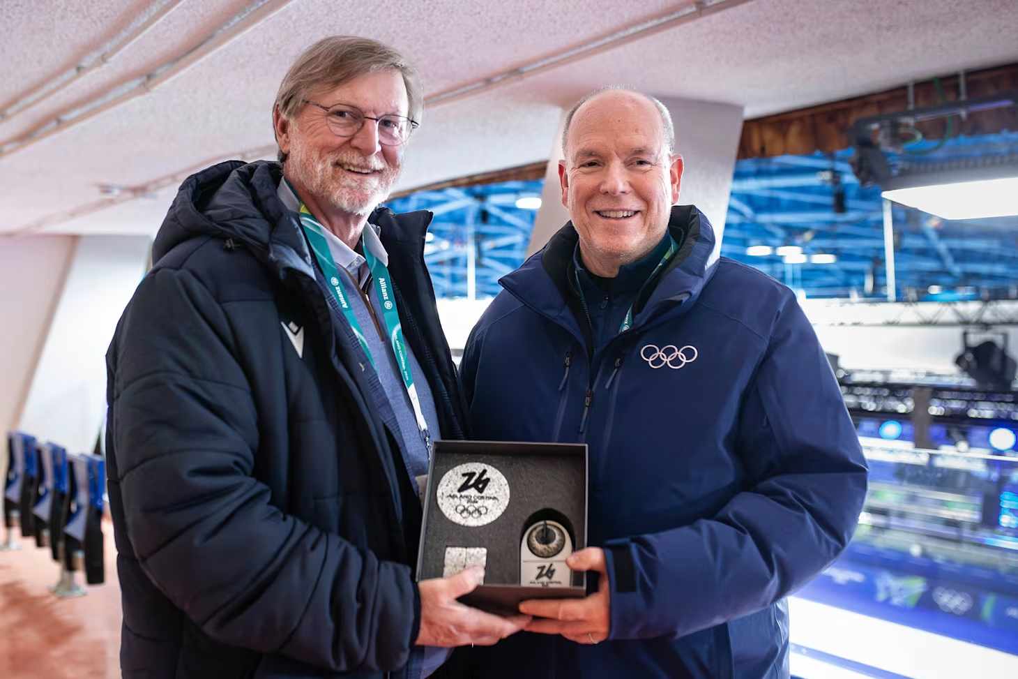 Beau Welling, President of World Curling, and IOC Member,&nbsp;Chair of the IOC Sustainability and Legacy Commission, and five-time Olympian HSH Prince Albert II of Monaco.© World Curling/Celine Stucki