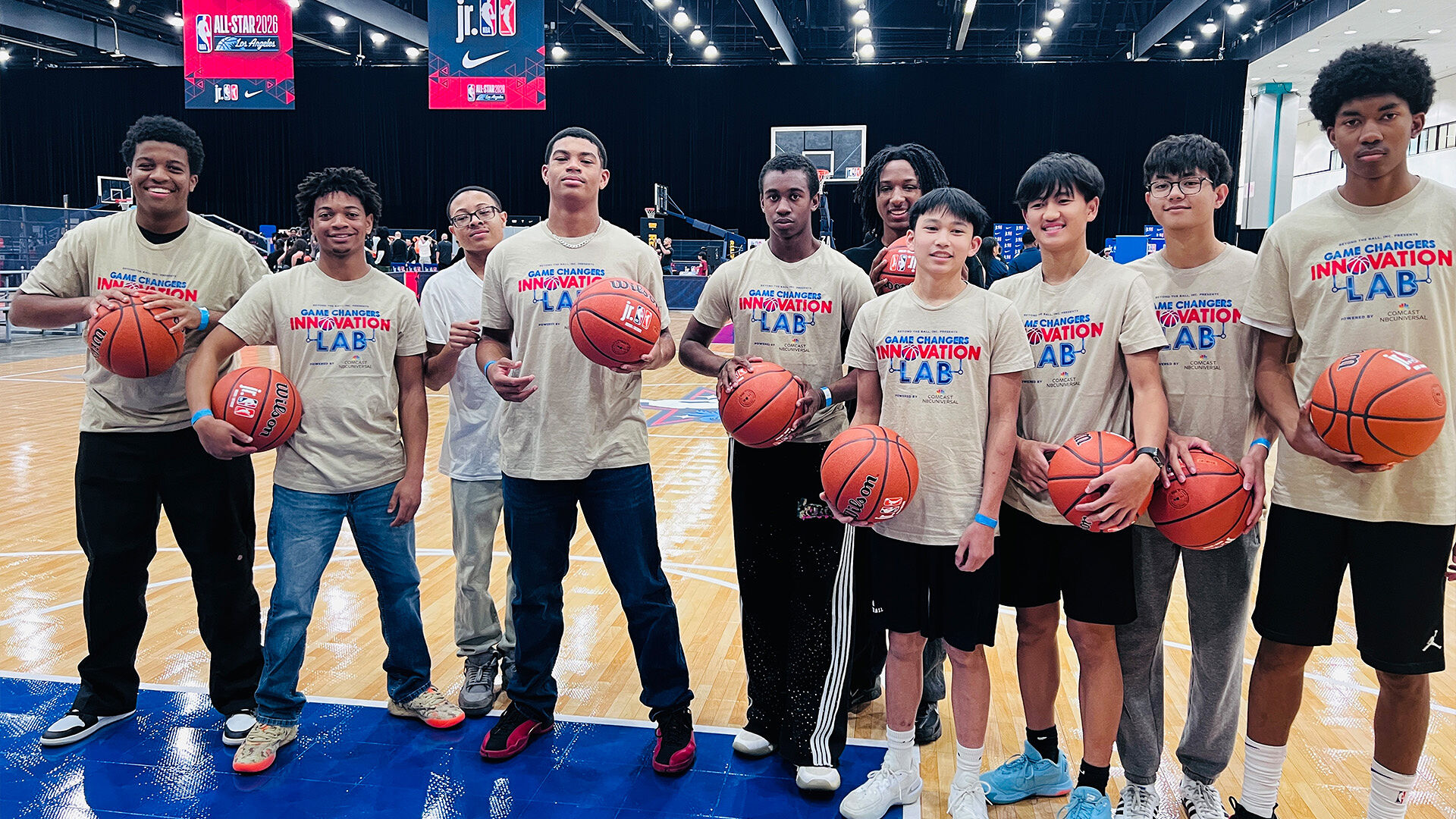 A group of youth tour and play in the Intuit Dome during NBA All-Star 2026