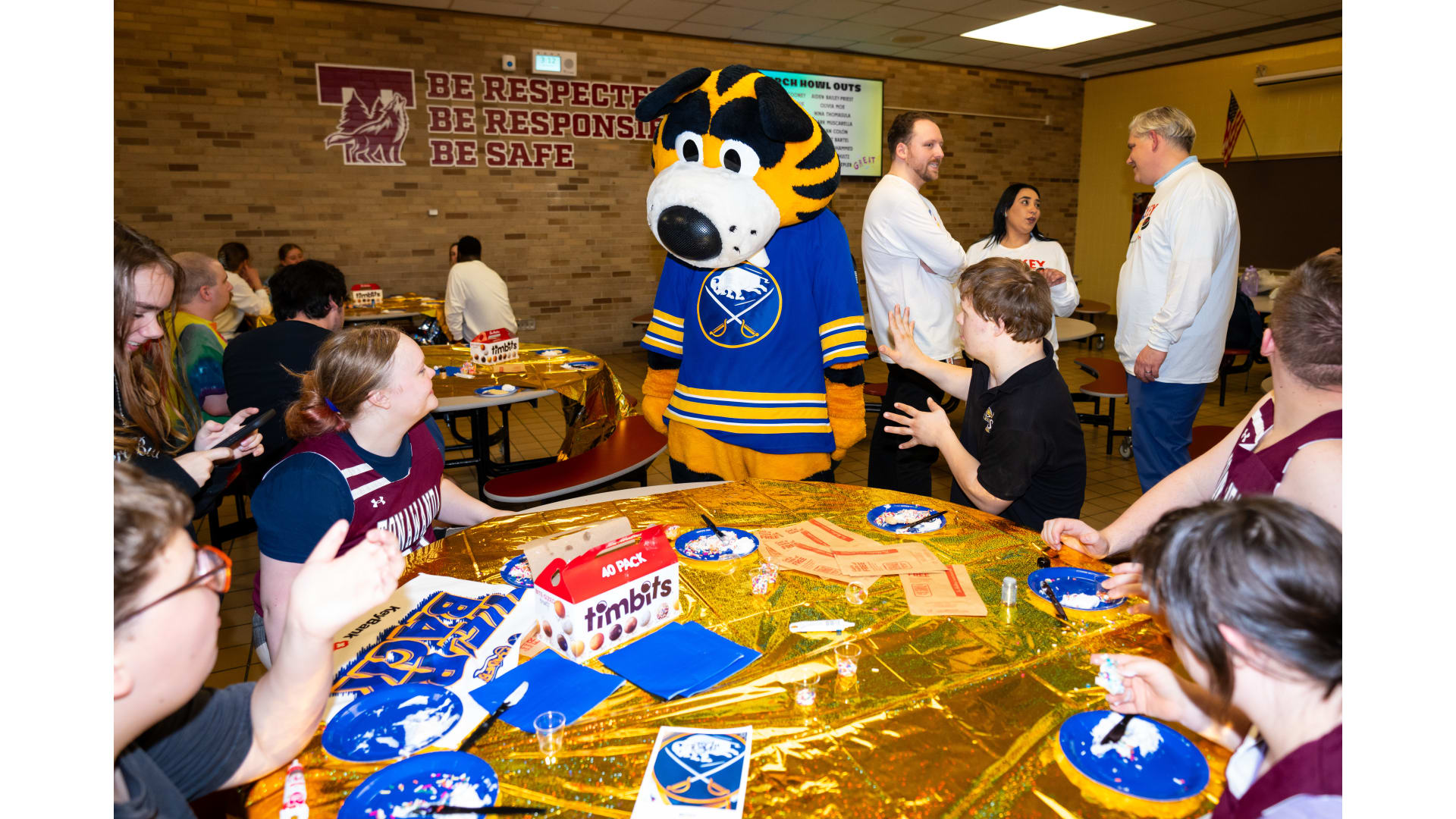 Sabres mascot visiting kids
