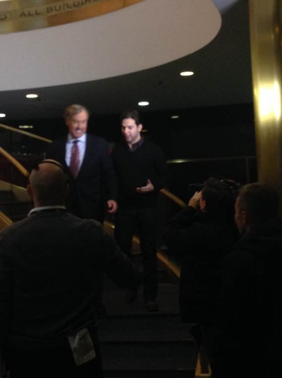As we headed back upstairs to the green room we saw Michael C. McGinley and Skylar Astin setting up to promote their segment for their new show on TBS “From the Ground Up”. With a couple minutes to spare, we stopped to take it in and see what they were up to!