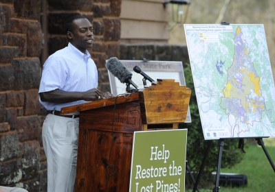 Texas Parks and Wildlife Commissioner Bill Jones Speaks at the Lost Pine Forest Recovery Campaign News Conference.